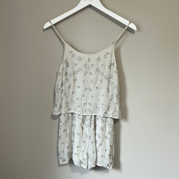 CHAN LUU sequin romper lunar rock silver beaded adjustable straps Sz XS - Picture 2 of 14